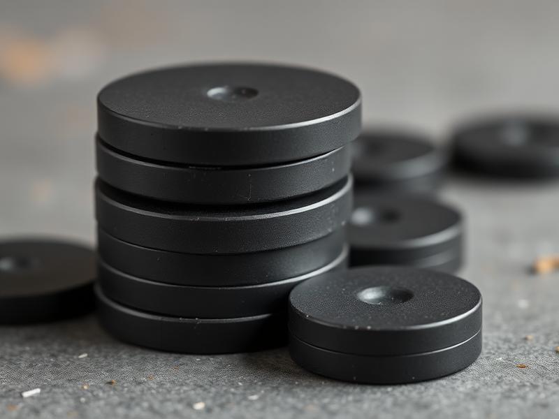 Stack of strong round black ceramic disc magnets